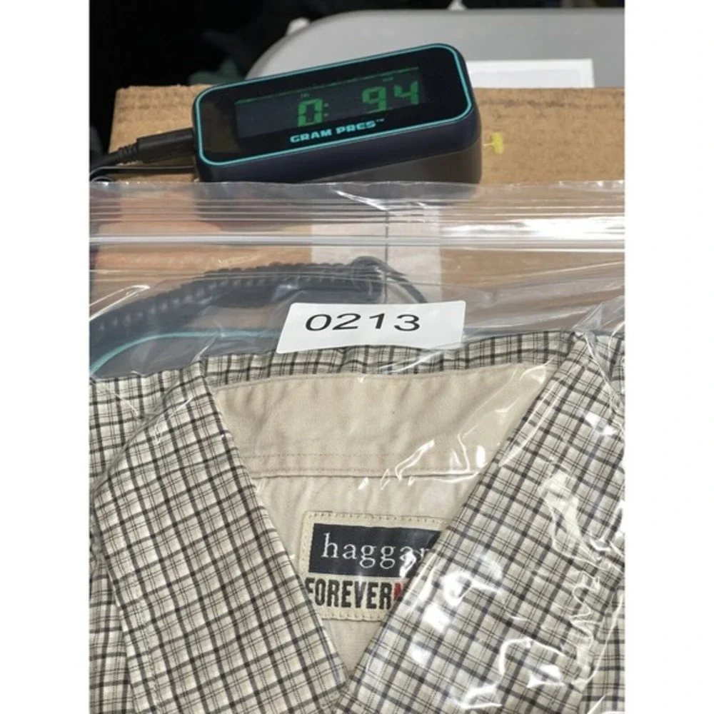Haggar‎ Forevernew Shirt Men's M long Sleeve Button Down Khaki Plaid
